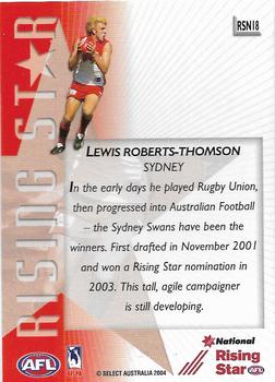 2004 Select Ovation - 2003 AFL Rising Star Nominee #RSN18 Lewis Roberts-Thompson Back